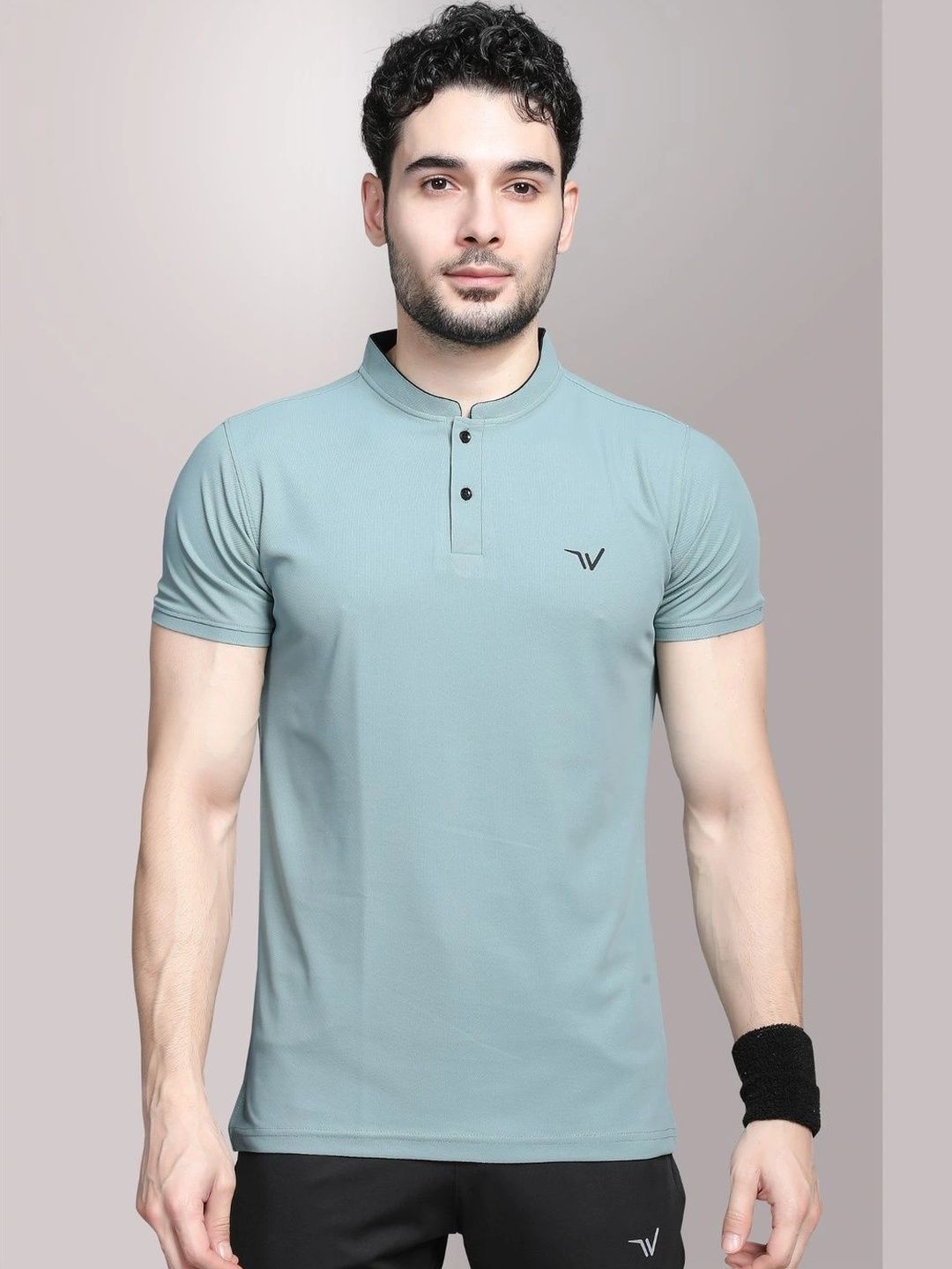 WEWOK Men Brand Logo Mandarin Collar Fusion Pockets T-shirt-image-14