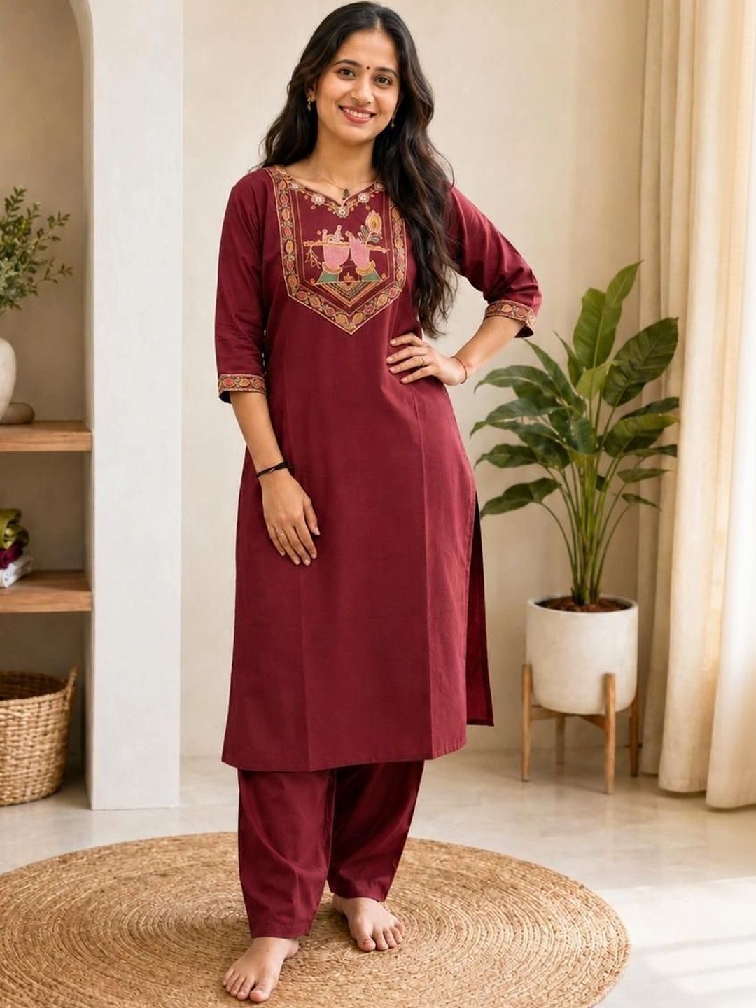 MAHALAXMI CREATION Ethnic Motifs Embroidered Thread Work Pure Cotton Kurti-picture-48