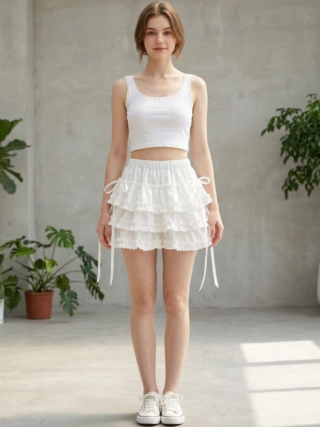 Suo Women Frills Bows and Ruffles Mini Tiered Skirt-picture-54