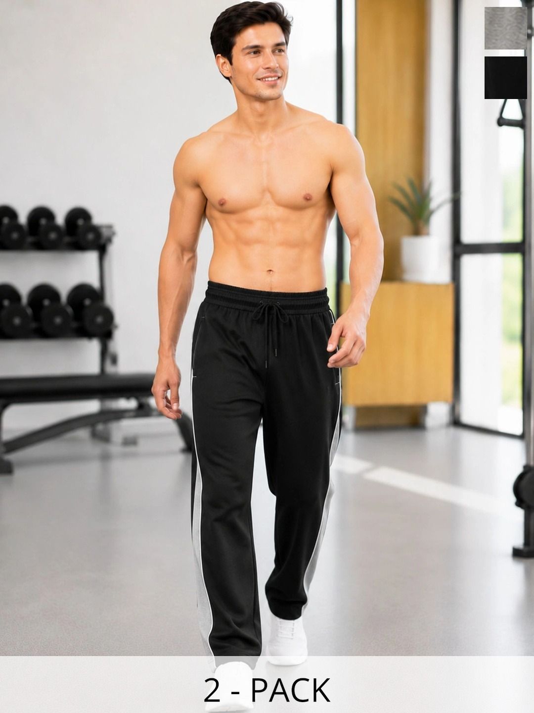 T.T. Men Pack of 2 Straight Fit Colourblocked Training Track Pants-picture-32