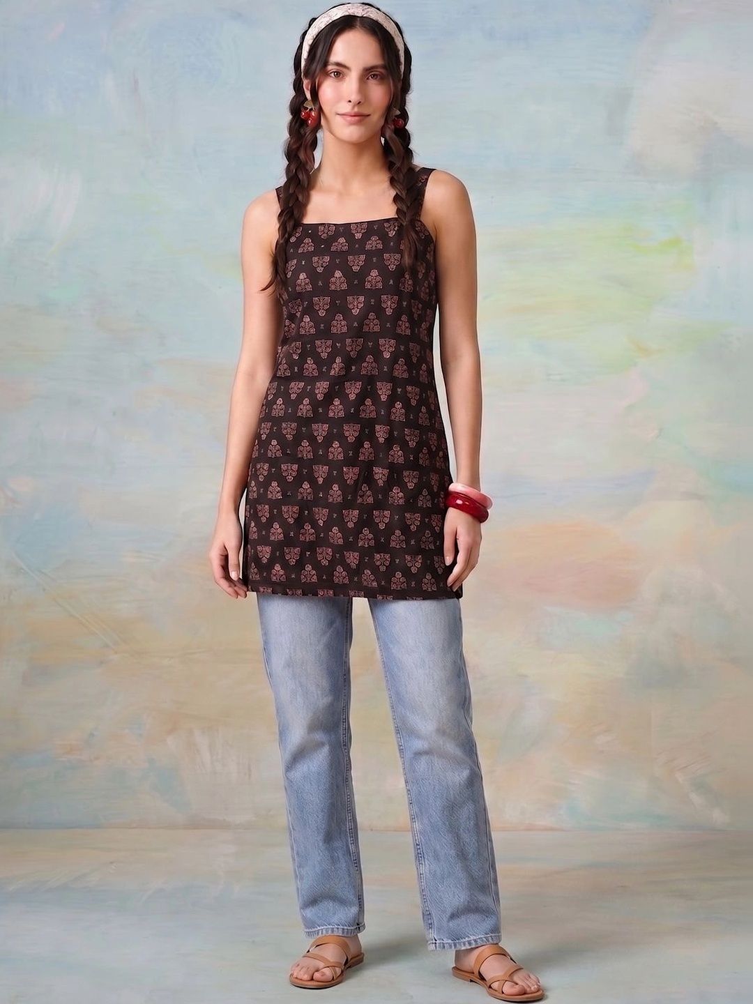 AADVIKA Ethnic Motifs Printed Square Neck Kurti-picture-50