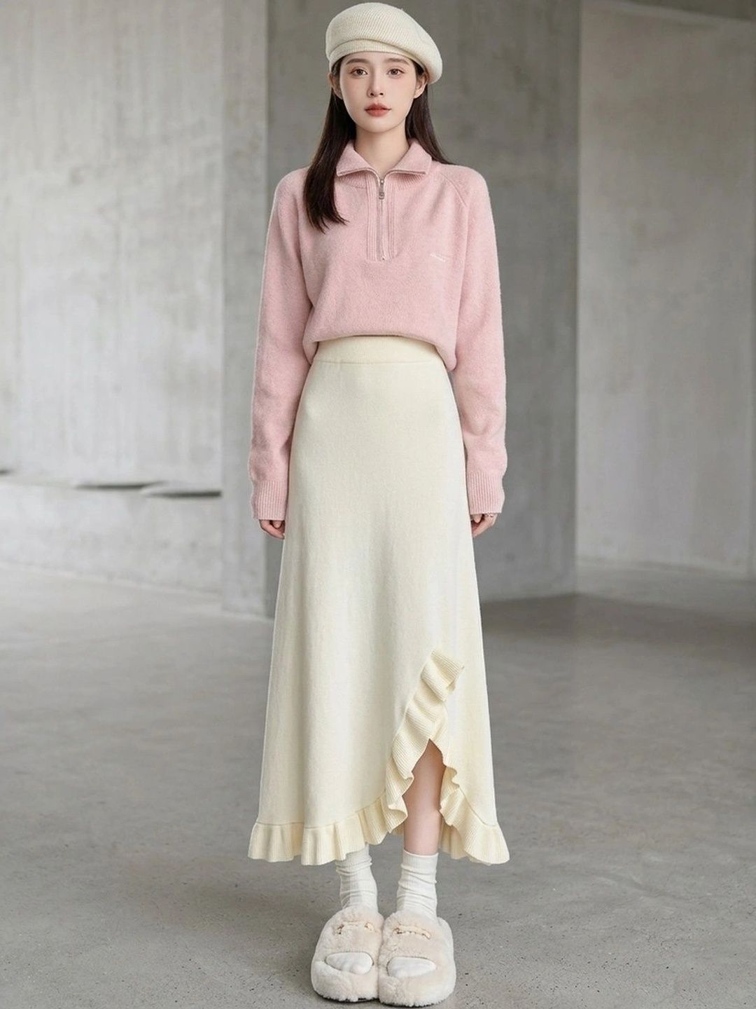 Suo Women Frills Bows and Ruffles Midi A-Line Skirt-picture-37