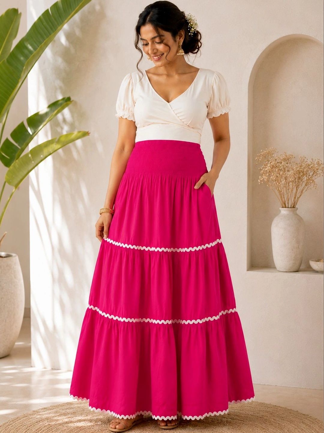 MOOBA Women Cotton Tiered Maxi Tiered Skirt-picture-10