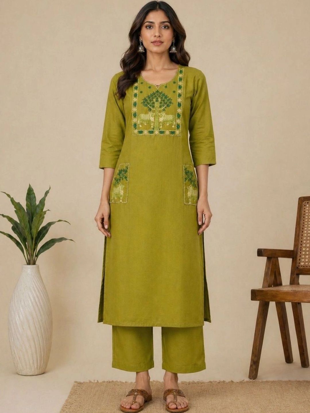 MAHALAXMI CREATION Ethnic Motifs Embroidered Pure Cotton Blend Kurti-picture-47