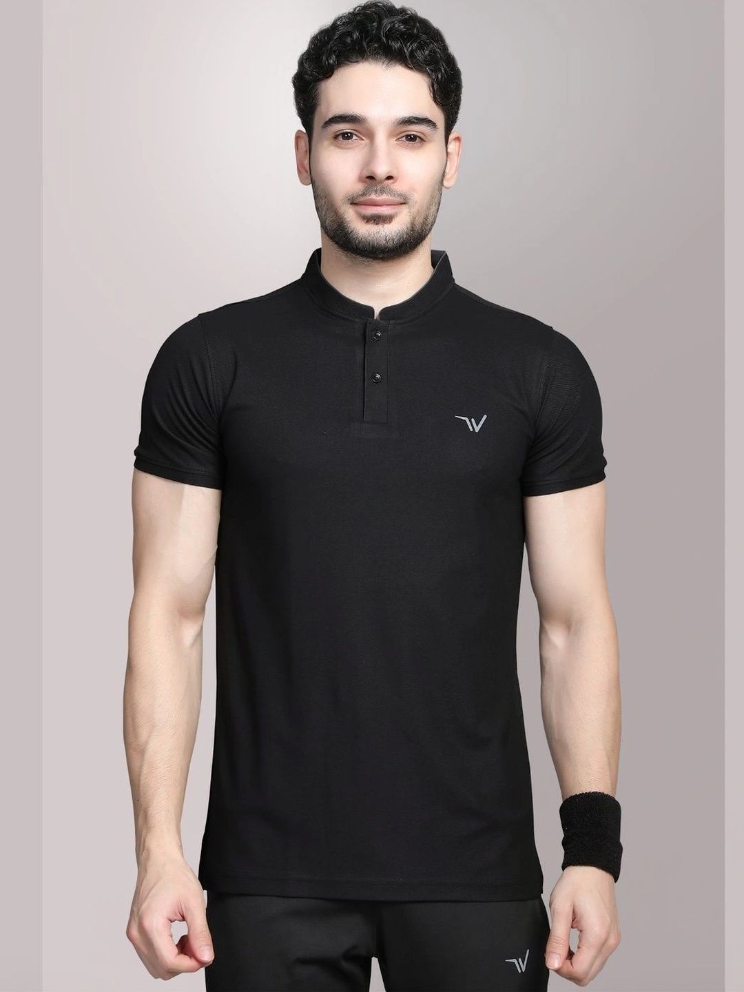 WEWOK Men Brand Logo Mandarin Collar Fusion T-shirt-picture-37