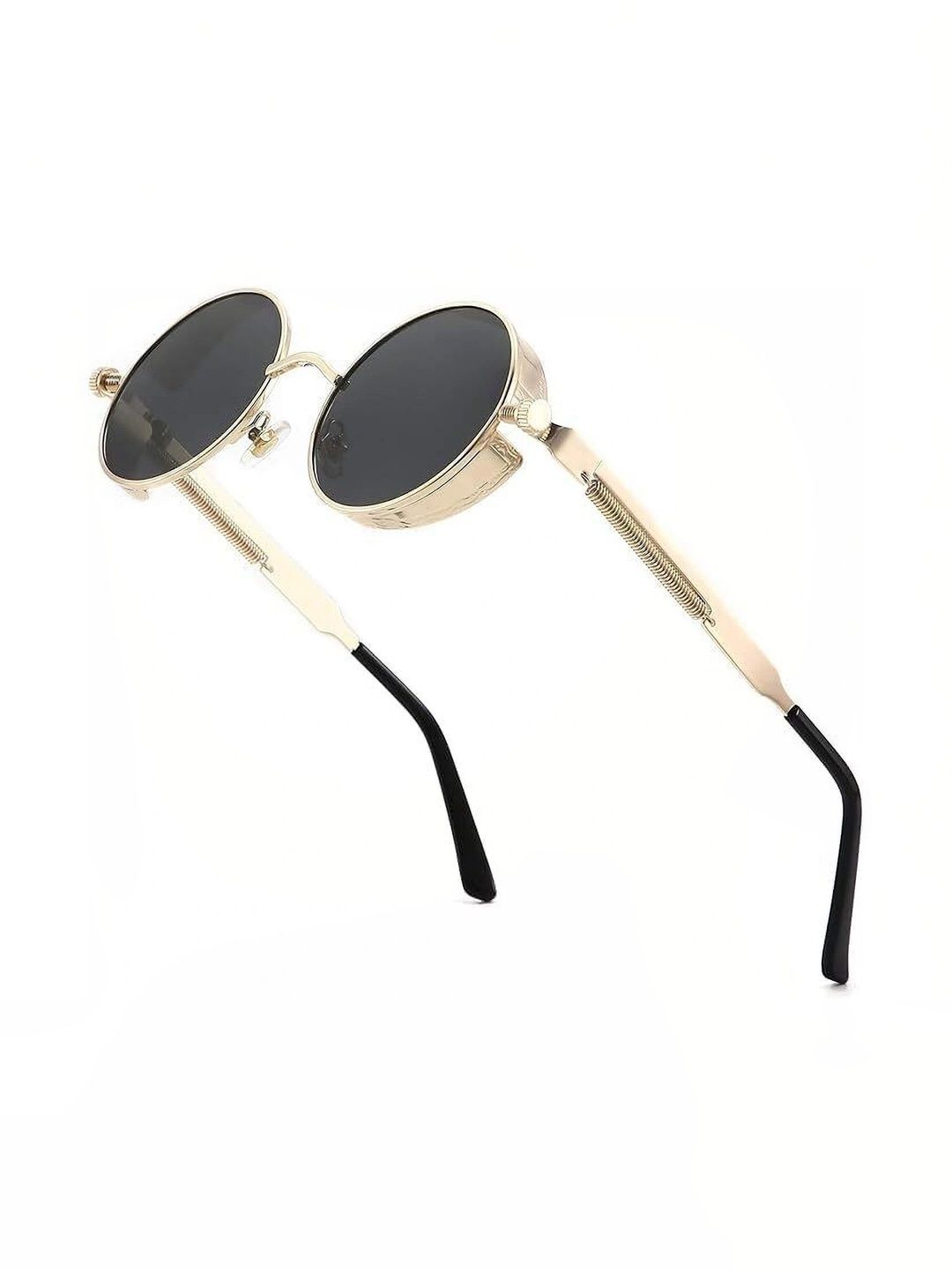 EYELLUSION Women Black Lens & Gold-Toned Round Sunglasses with-picture-18