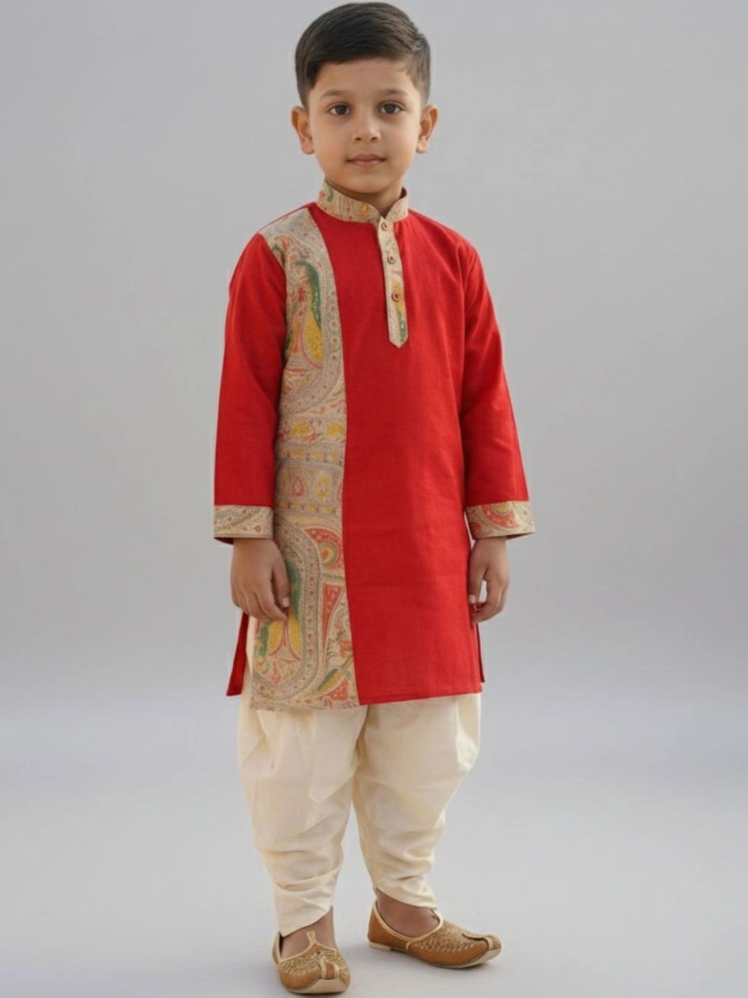 GOURI COLLECTIONS Boys Ethnic Motifs Embroidered Pure Cotton Kurta with Dhoti Pants-picture-46