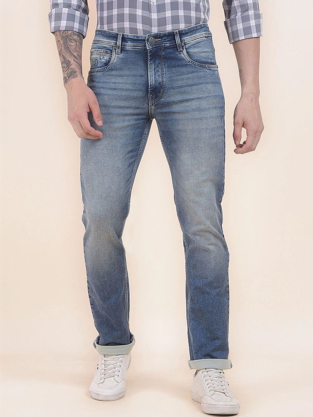 Cantabil Men Slim Fit Mid-Rise Cuffed Hem Stretchable Jeans-image-8