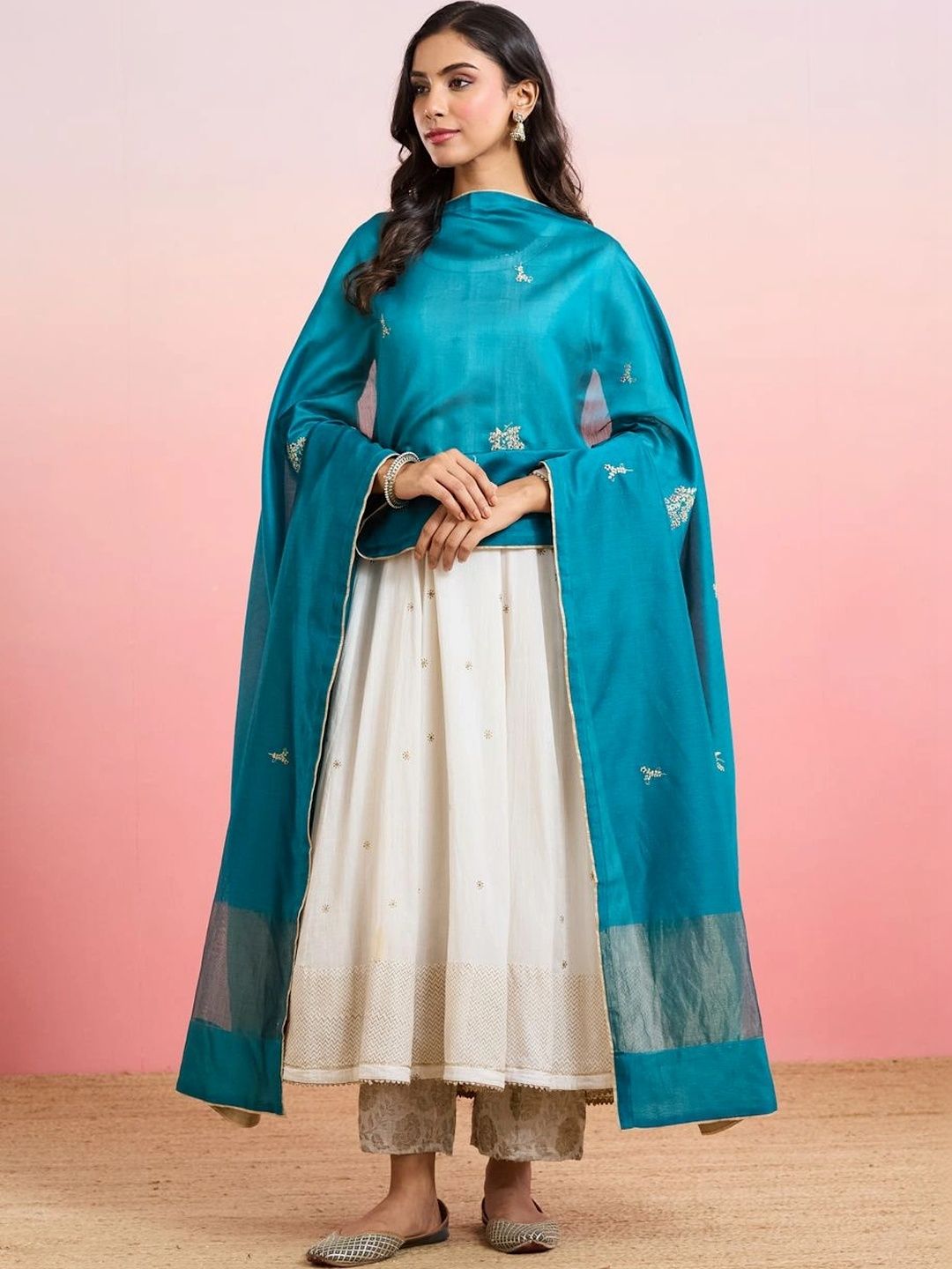 Fabindia Ethnic Motifs Embroidered Cotton Silk Blend Dupatta with Thread Work-picture-51