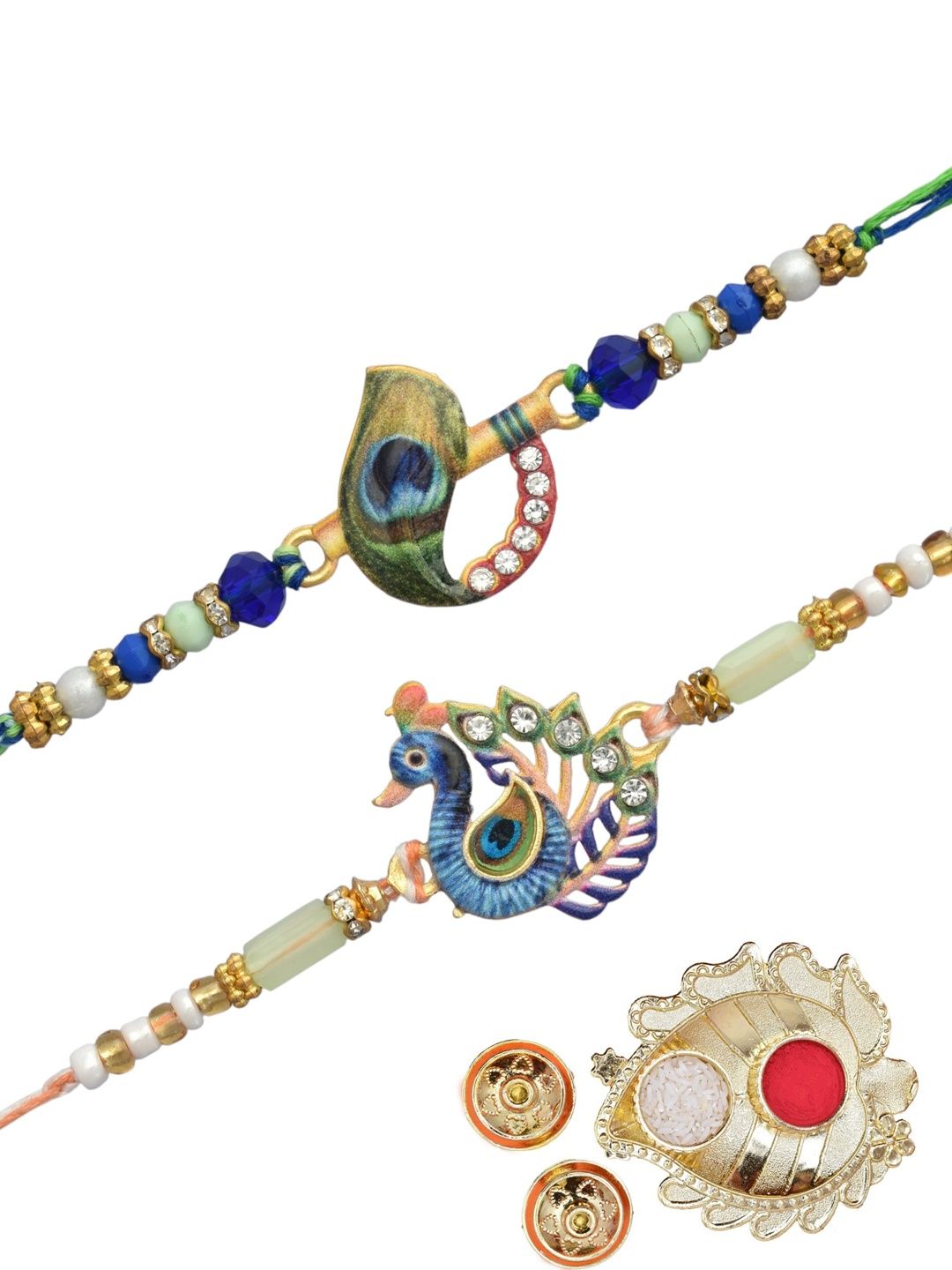 MEIRA JEWELLERY Set Of 2 Gold-Plated Rakhi Gift Set With Decorative Thaali & Greeting Card-picture-19