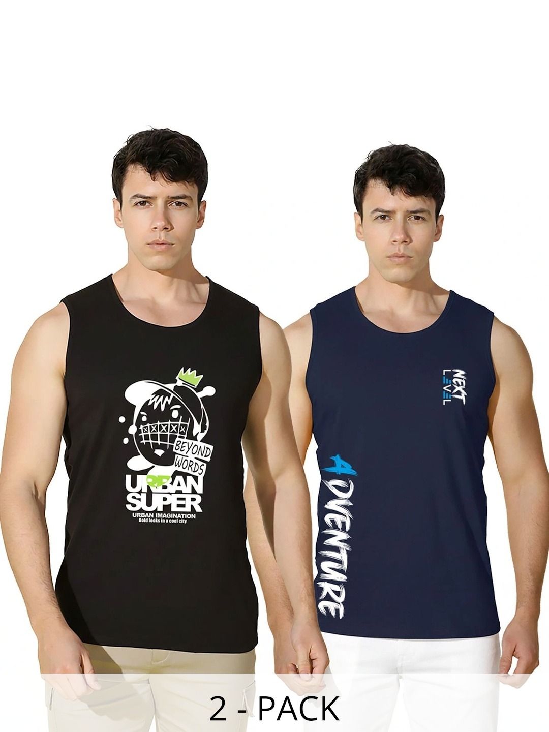 SLOWLORIS Pack of 2 Printed Cotton Gym Vest-picture-31
