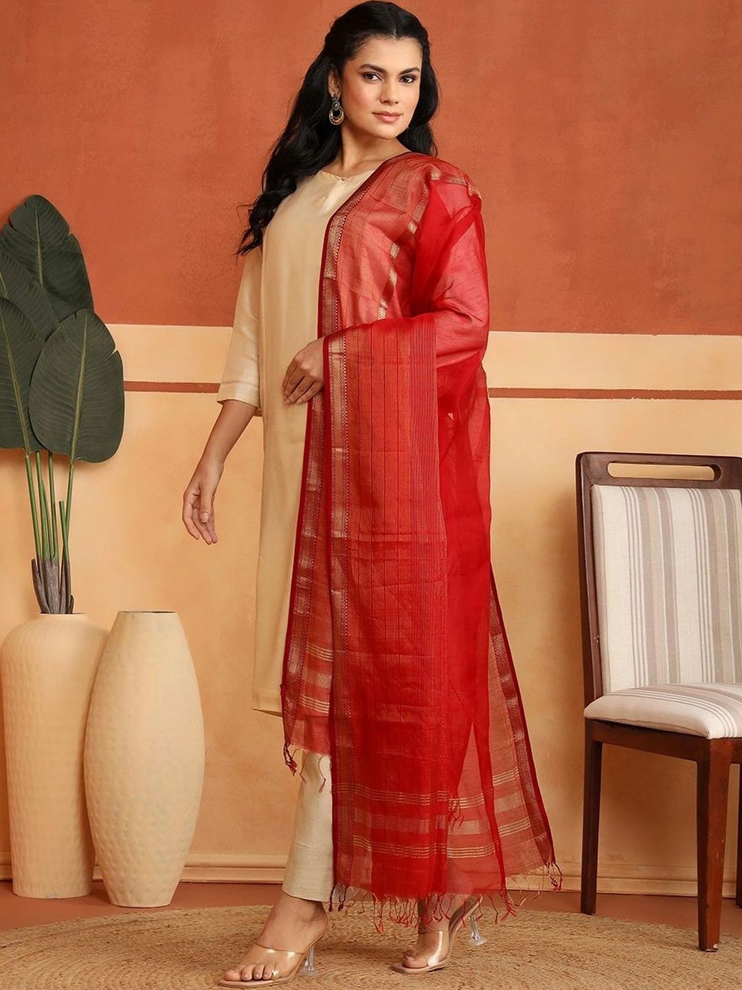Fabindia Woven Design Cotton Silk Blend Dupatta with Zari-picture-41