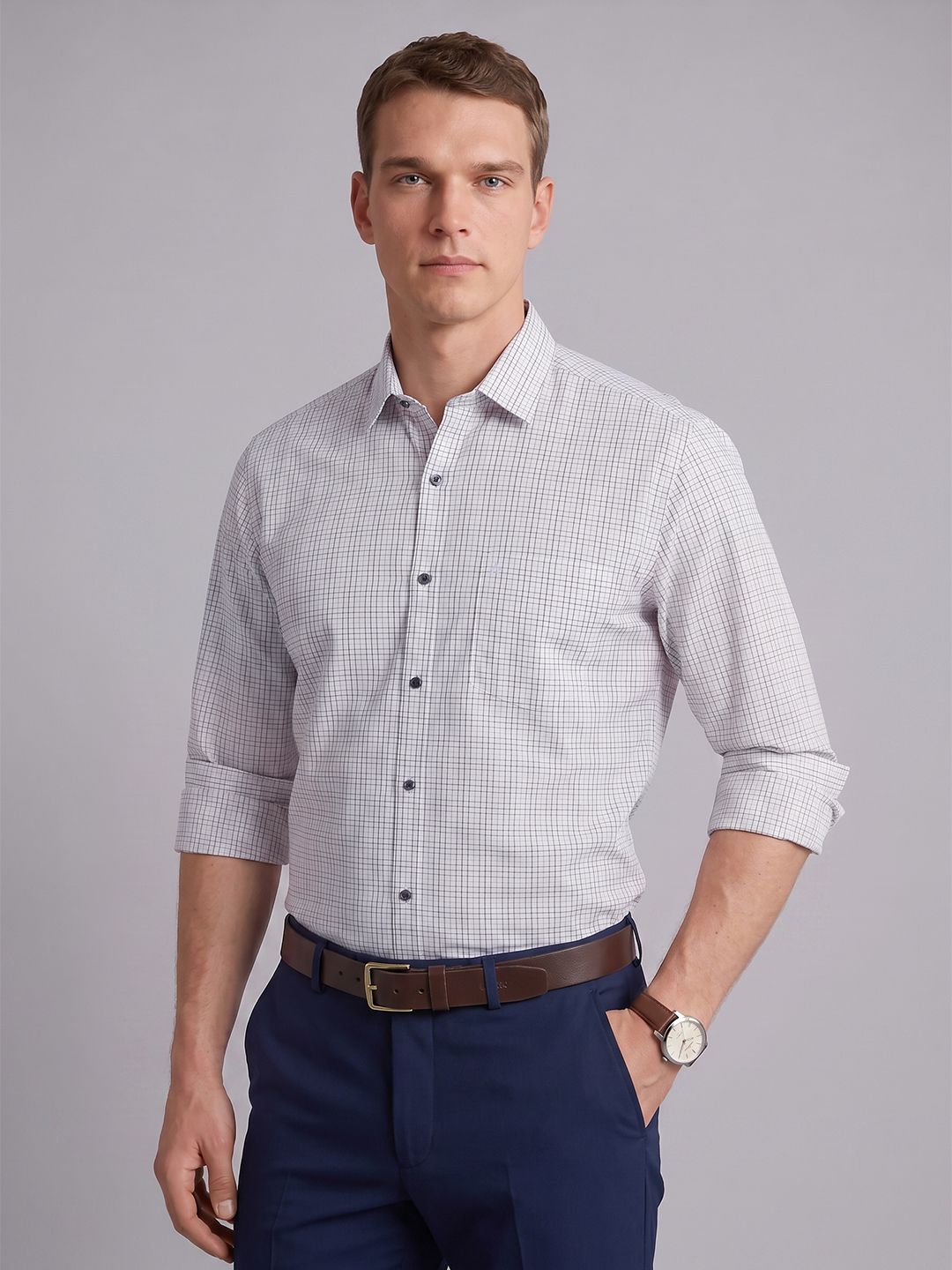 Arrow Slim Fit Micro Checked Formal Shirt-picture-28