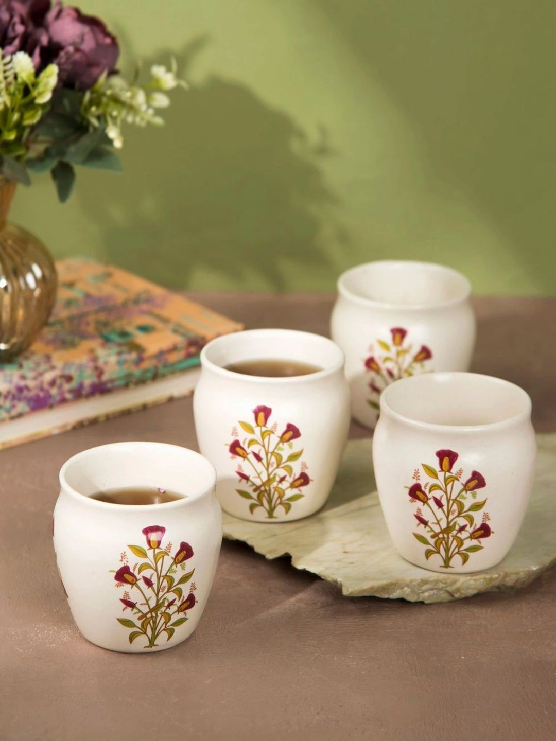 Fabindia Multicoloured Floral Printed Ceramic Matte Cups Set of Cups and Mugs-image-20