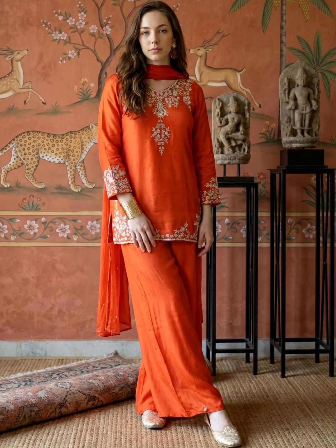 Sangria Women Ethnic Motifs Embroidered Regular Thread Work Kurta with Palazzos & With Dupatta-picture-57