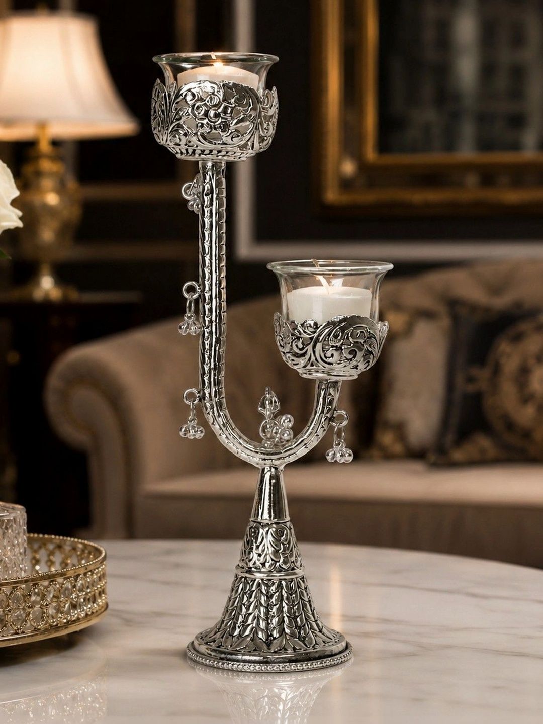 Natriel Grey Textured Twin Candle Stand-picture-32