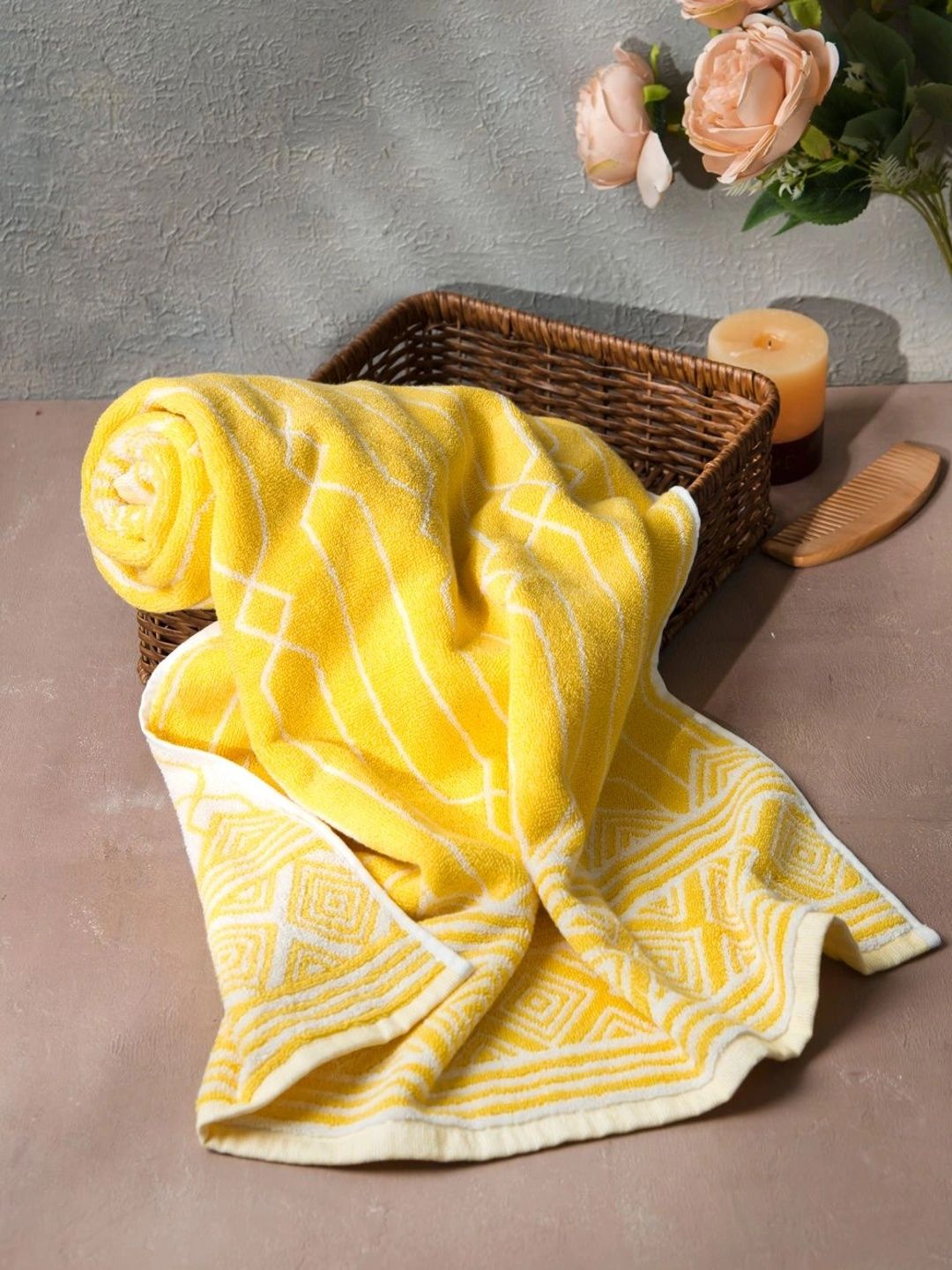 Fabindia Yellow 1 Printed Cotton 600 GSM Bath Towel-picture-13