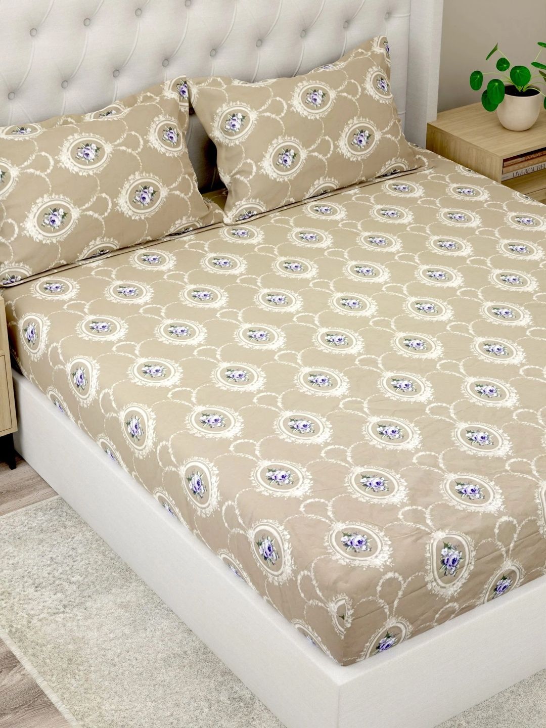 Pure Decor Mustard & White Floral 180 TC Bedsheet with 2 Pillow Covers-image-23