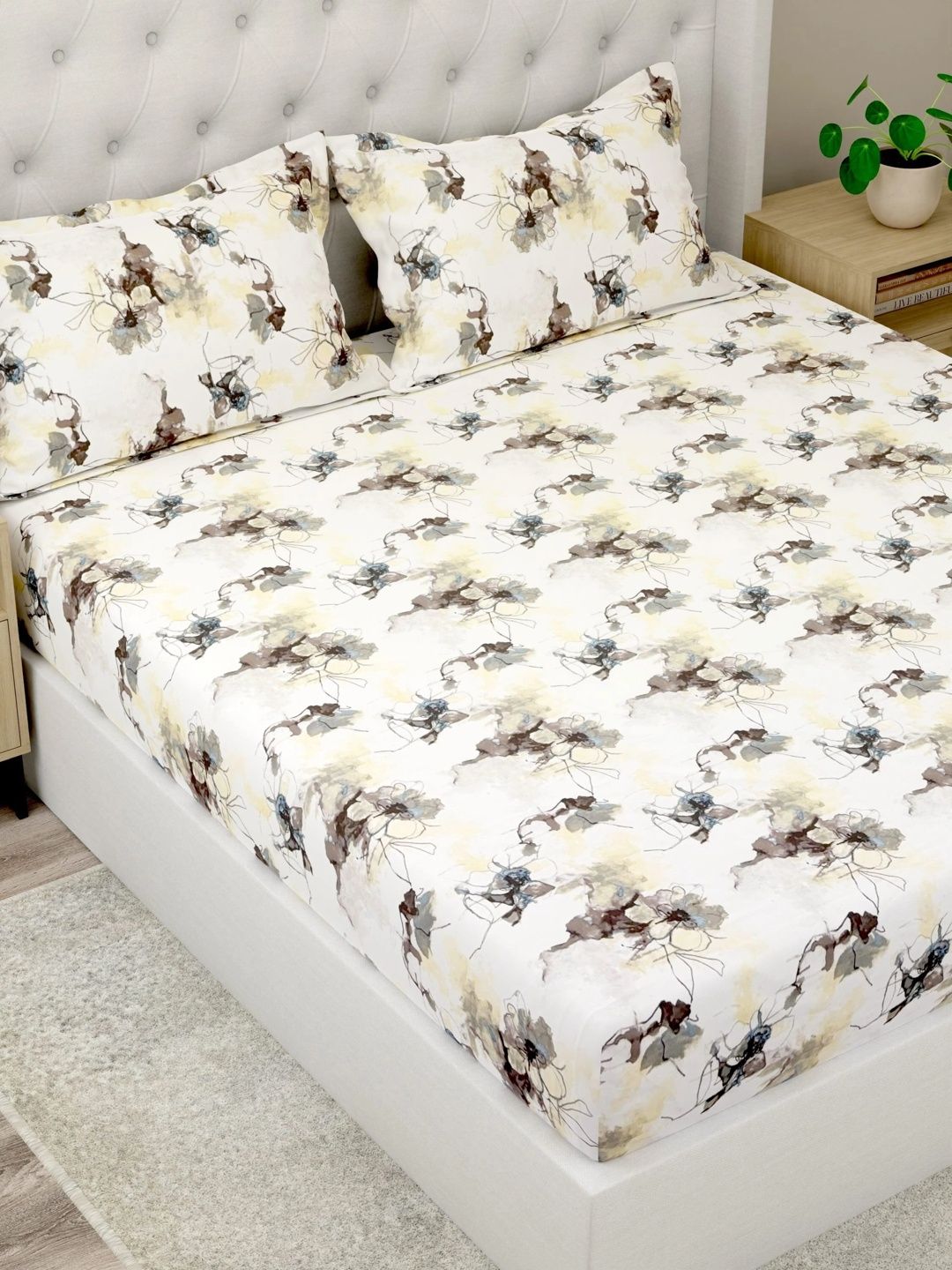 Pure Decor White Floral 180 TC Bedsheet with 2 Pillow Covers-picture-43