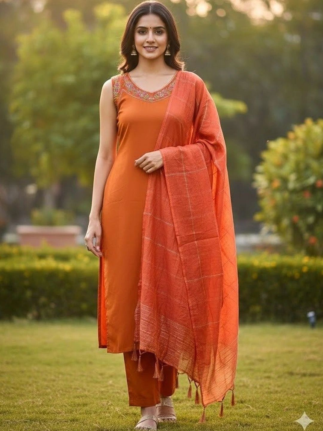 LABEL JOGMAYA Women Ethnic Motifs Embroidered Regular Thread Work Kurta with Trousers & With Dupatta-picture-31