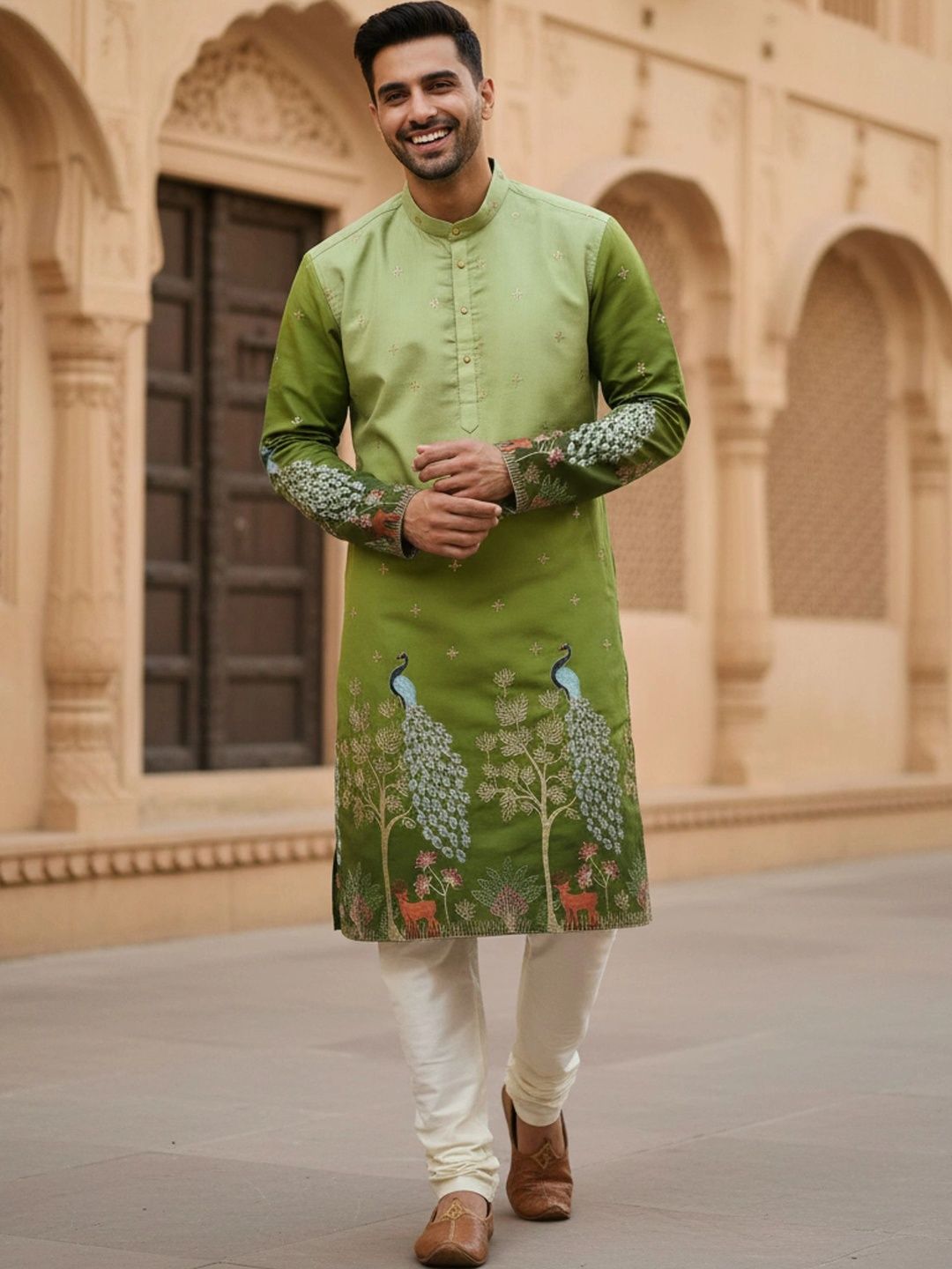 VOZIA Men Ethnic Motifs Embroidered Thread Work Kurta-picture-49