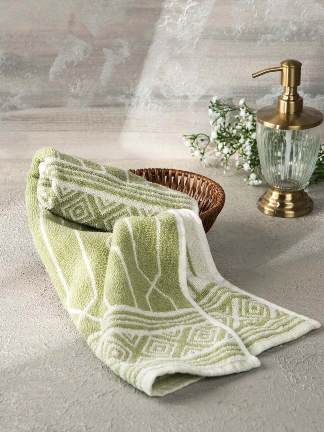 Fabindia Green 1 Printed Cotton 600 GSM Bath Towel-picture-16