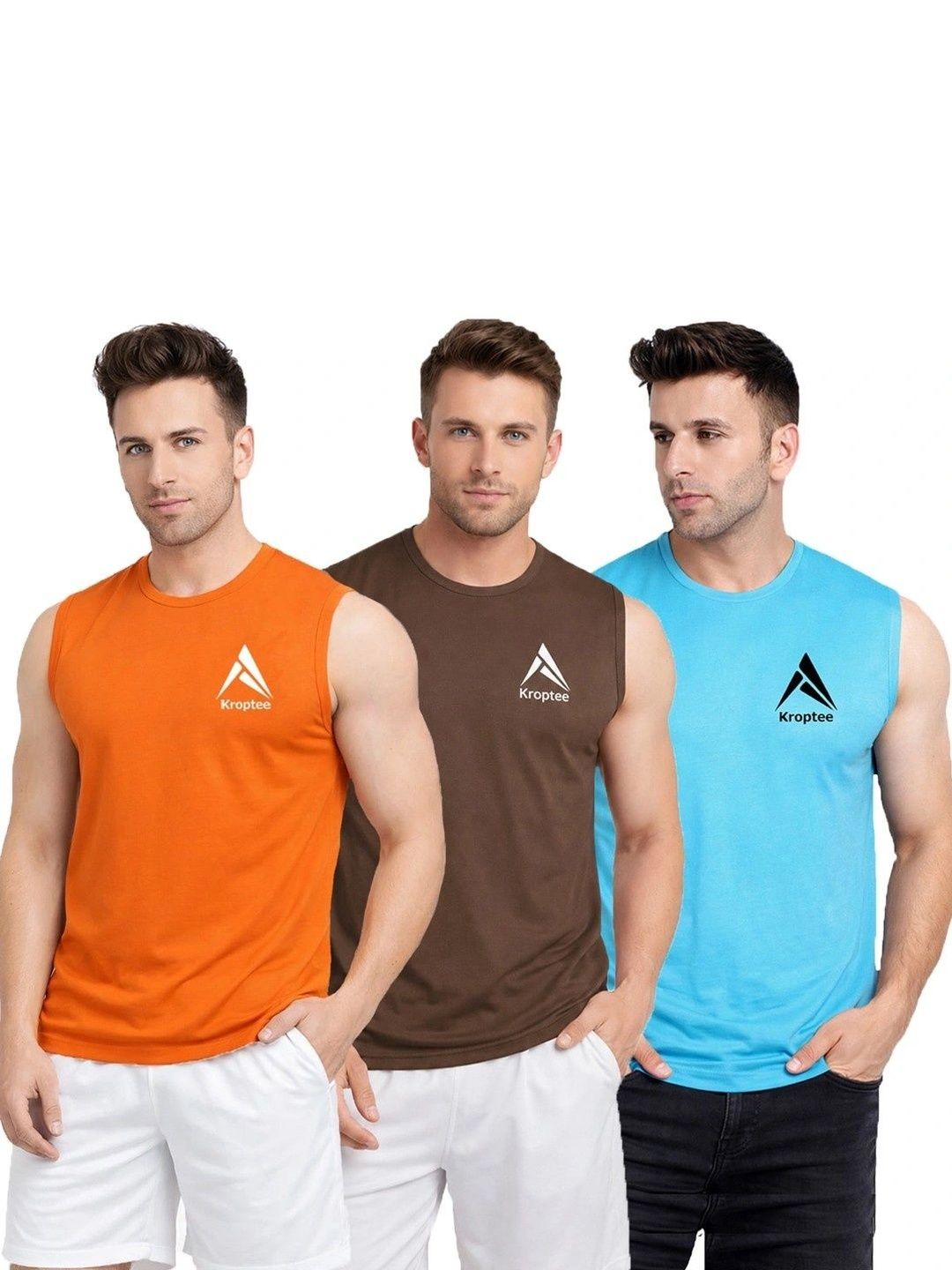 Kroptee Pack of 3 Cotton Blend Gym Vest-picture-47