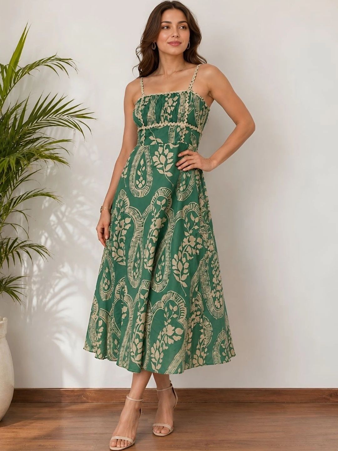 Boho By Athena Floral Print A-Line Midi Dress-image-20