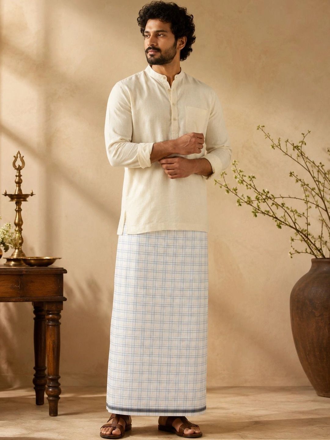 Sac Shree Aparajeet Creations Men Checked Cotton Dhoti Dhotis-image-42