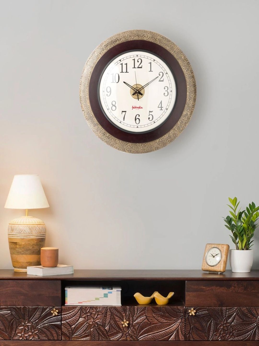 Fabindia Gold-Toned Traditional Wall Clock-image-12