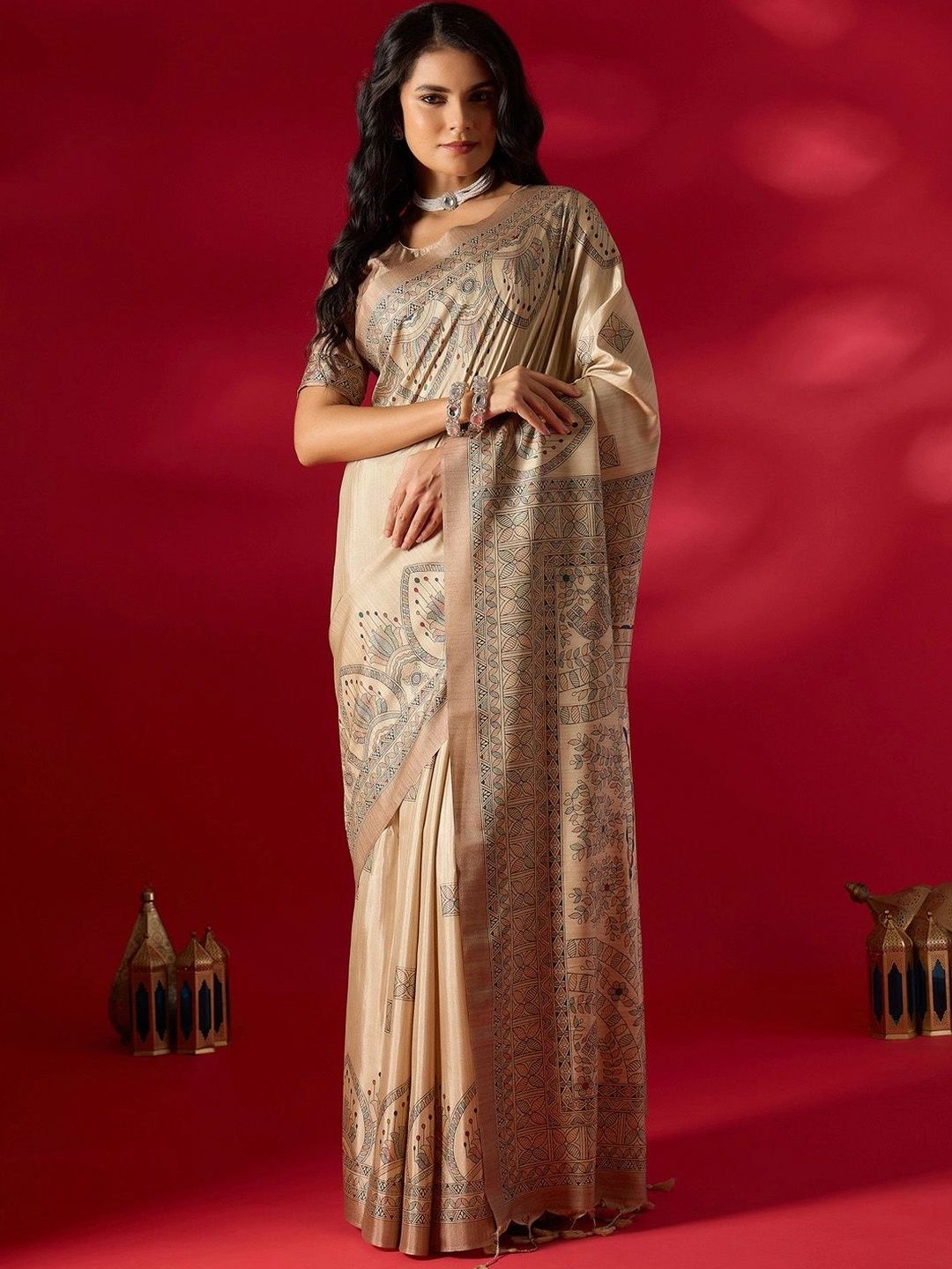 Saree mall Ethnic Motifs Silk Blend Designer Tussar Sarees-image-40