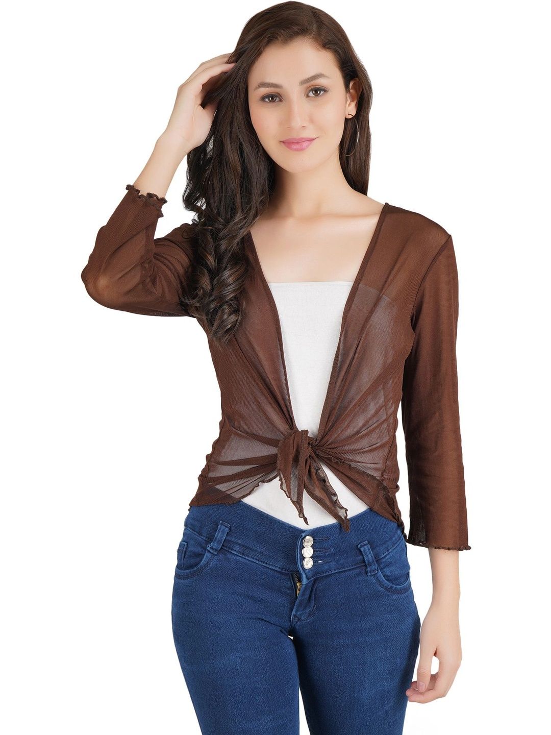 AOL Women Crop Sheer Tie-Up Shrug-picture-47