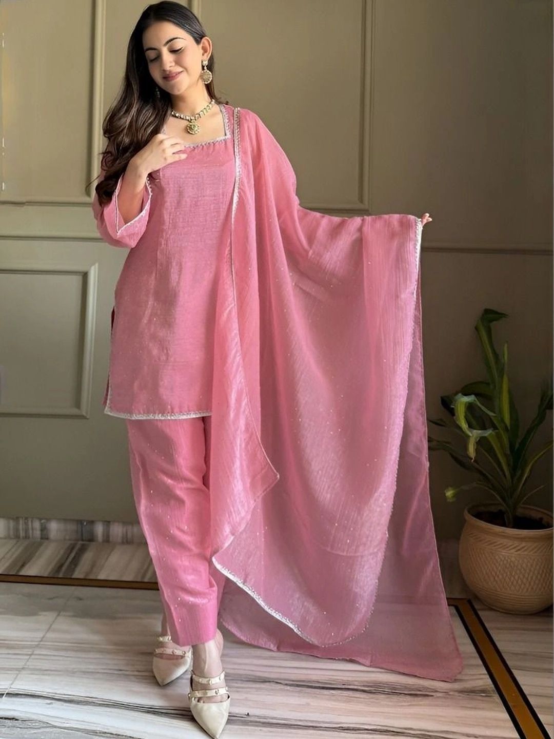 SHREEKALI Women Regular Silk Chiffon Kurta with Patiala & With Dupatta-picture-36