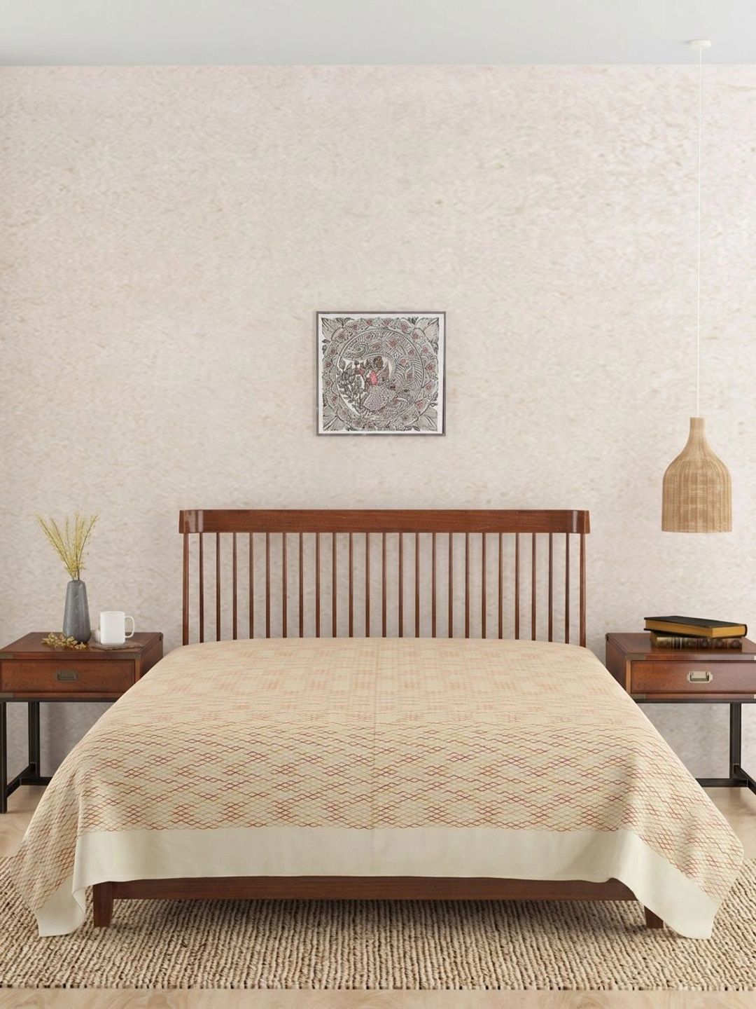 Fabindia Beige & Red Woven Design Cotton Single Bed Covers-image-9