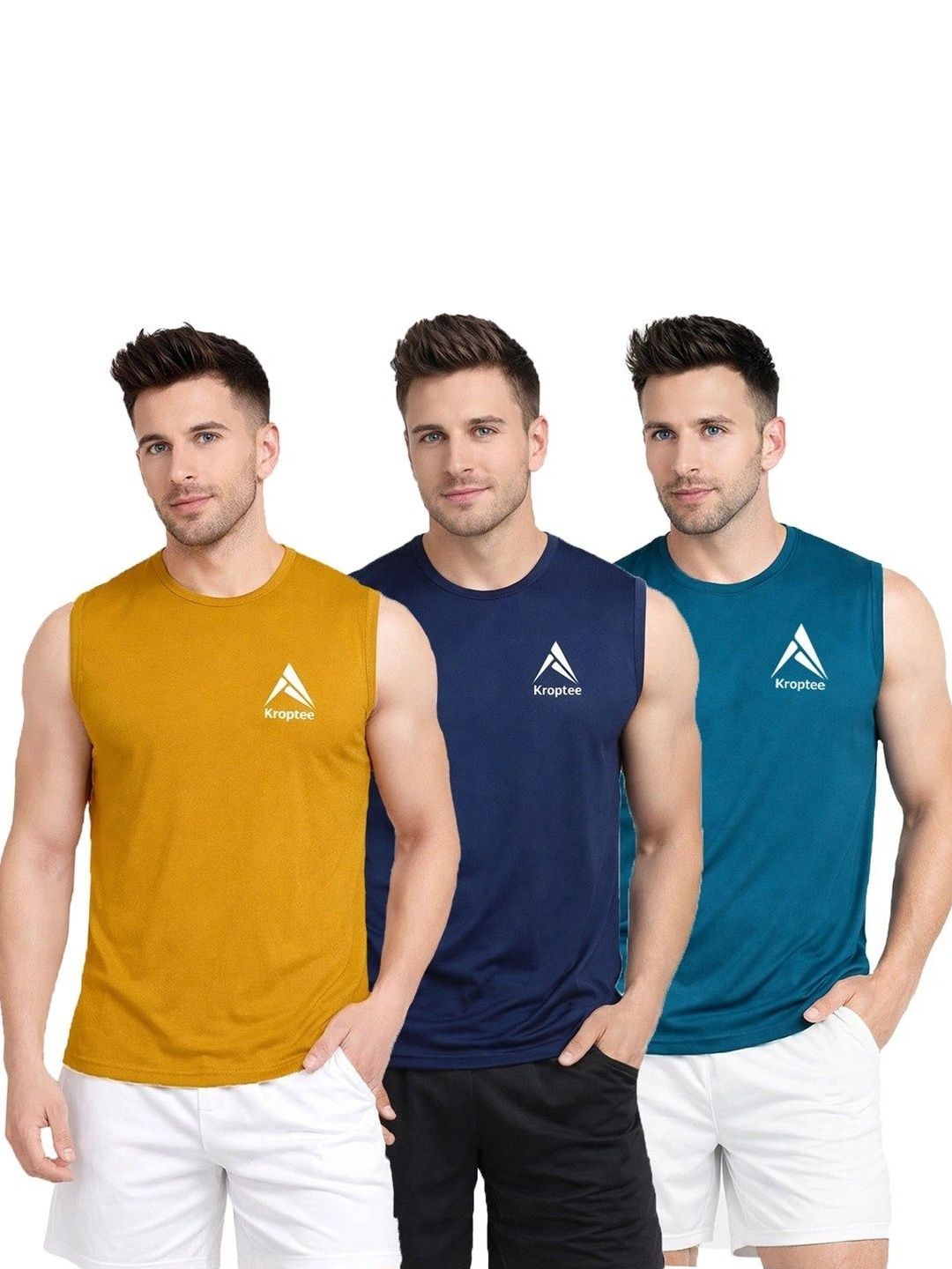 Kroptee Pack of 3 Cotton Blend Gym Vest-picture-19