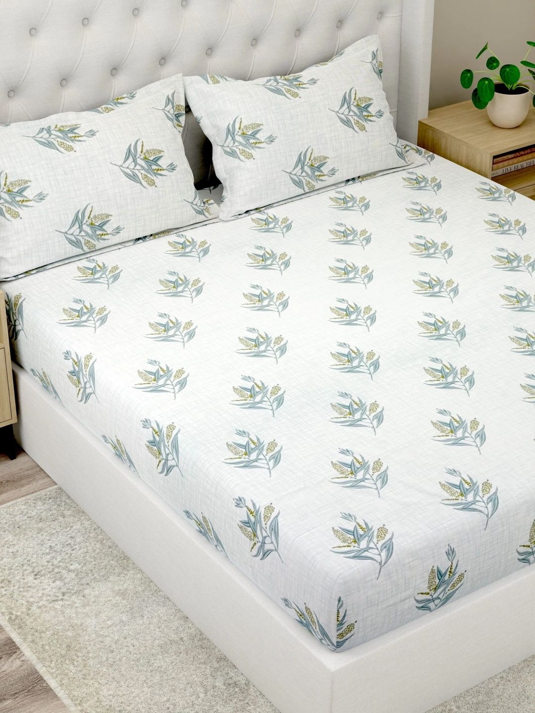 Pure Decor Grey & Yellow Floral 180 TC Bedsheet with 2 Pillow Covers-picture-13