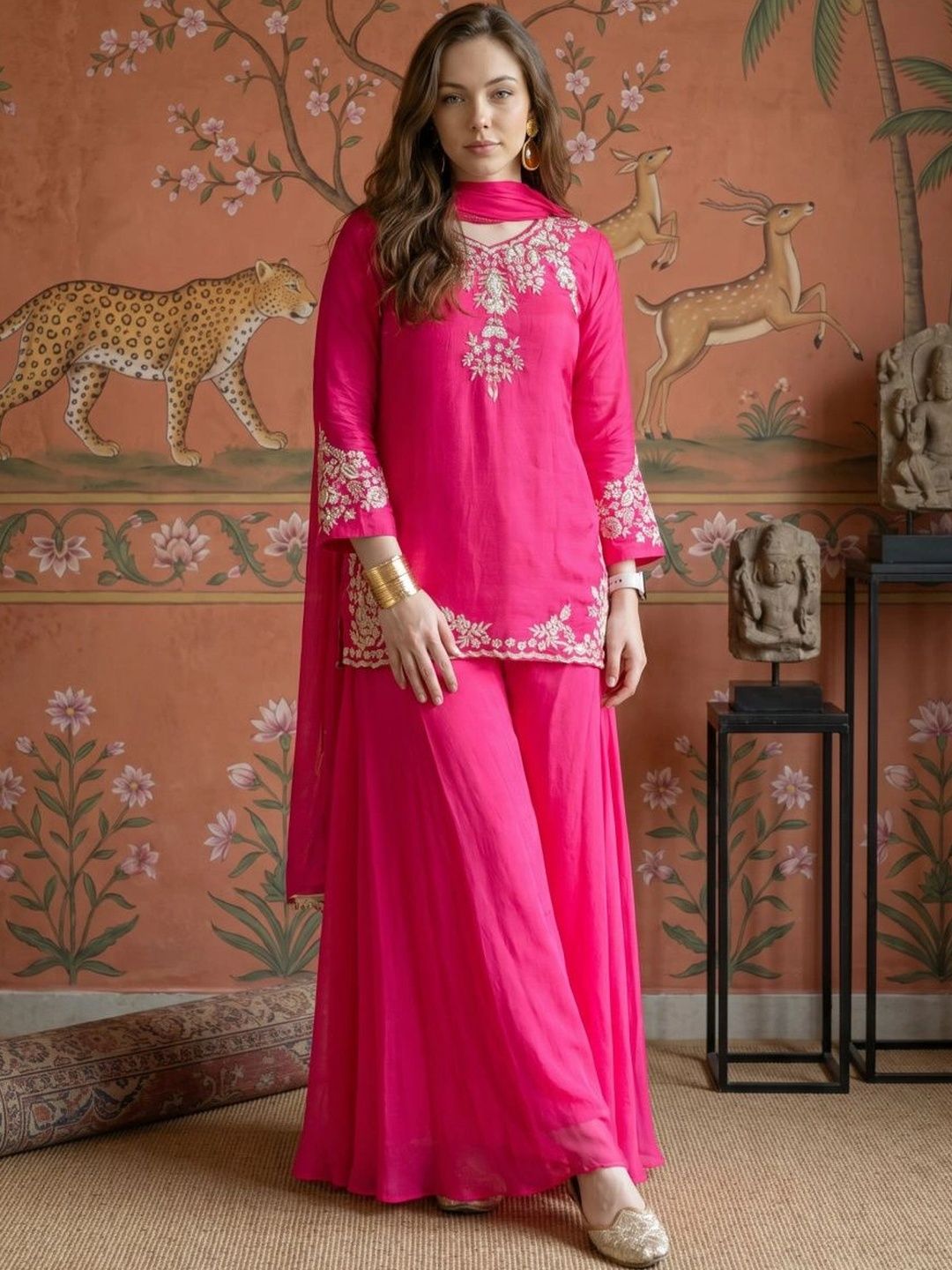 Sangria Women Ethnic Motifs Embroidered Regular Thread Work Kurta with Sharara & With Dupatta-picture-54