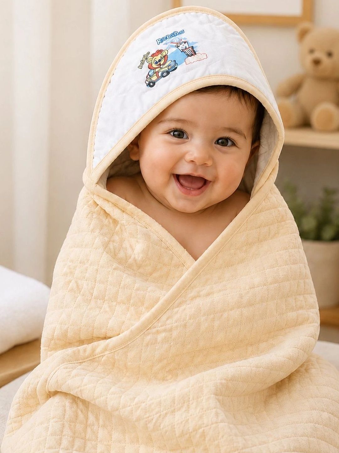 Milkymoon Kids Peach-Coloured & White 1 Cotton 120 GSM Bath Towel-image-41