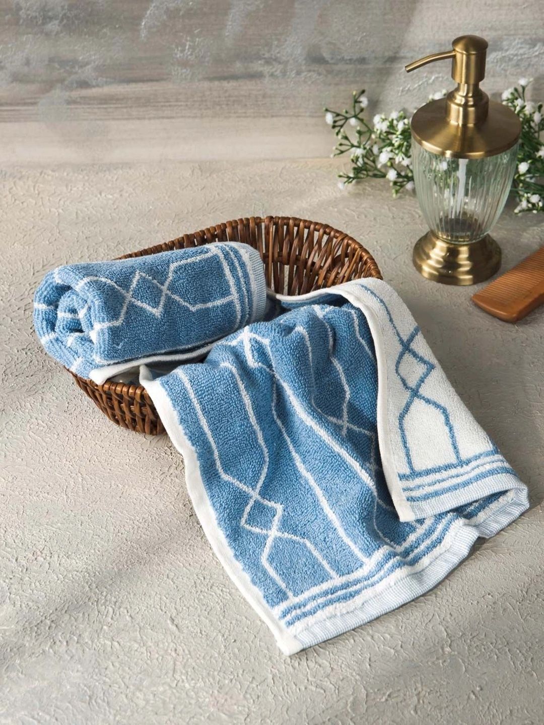Fabindia Blue & White 2 Piece Cotton 600 GSM Towel Set-picture-42