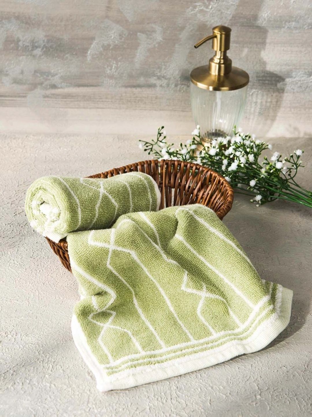 Fabindia Green & White 2 Piece Cotton 600 GSM Towel Set-picture-36