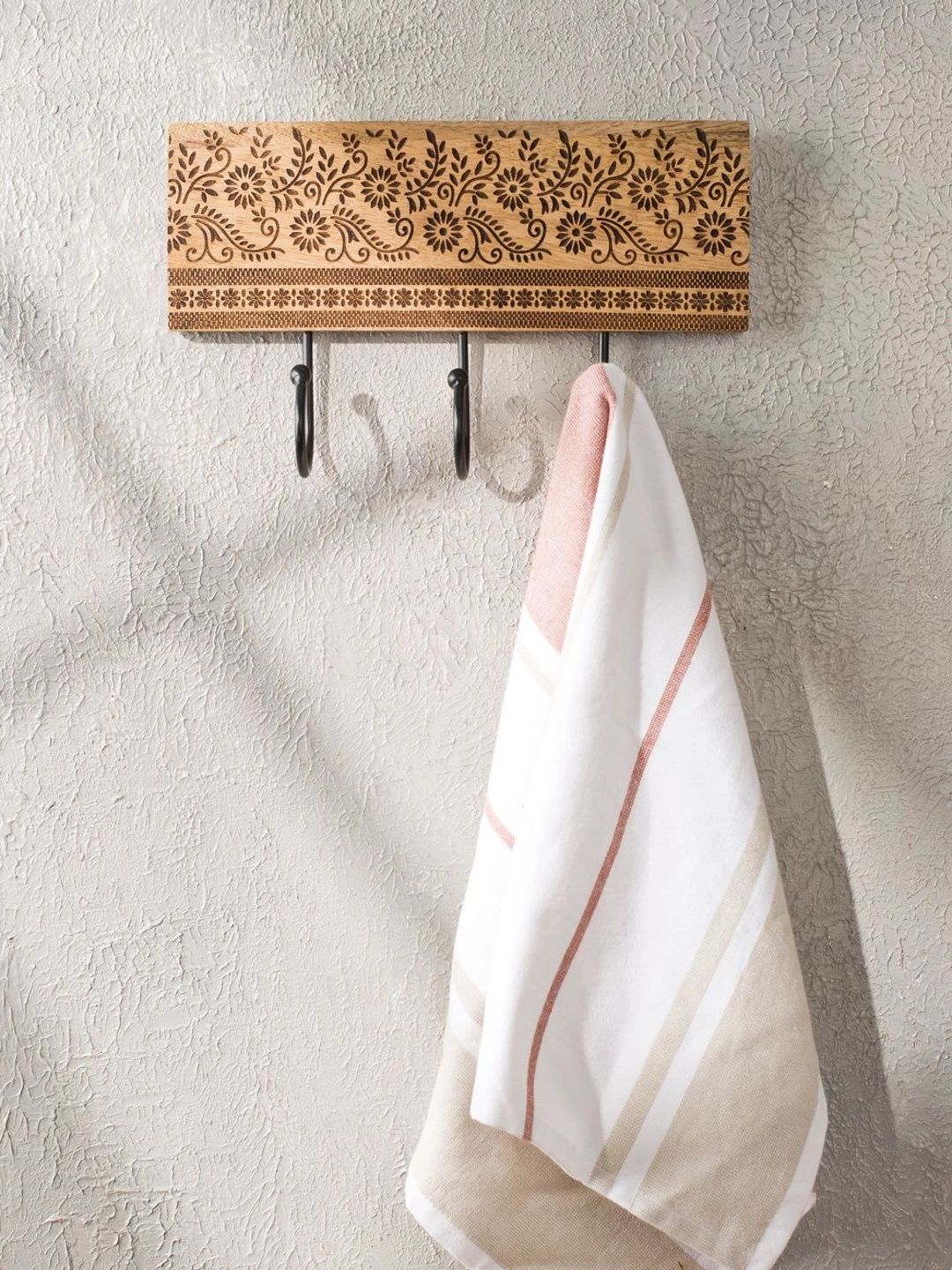 Fabindia Brown Textured Wooden Wall Hook-picture-10