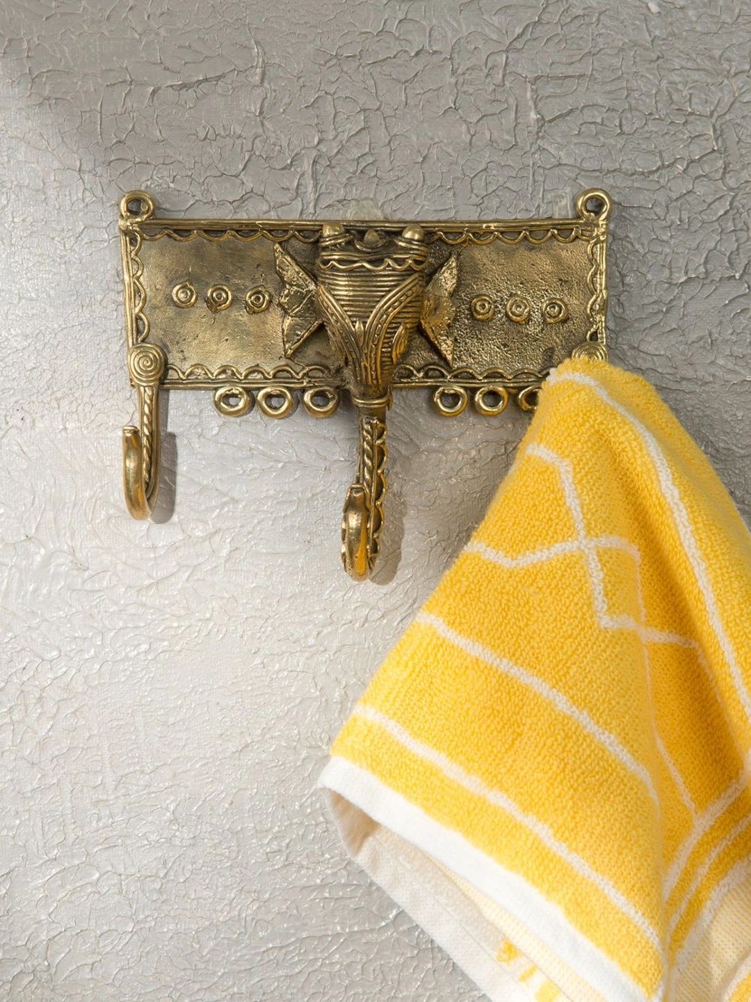 Fabindia Yellow Textured Brass Elephant Wall Hook-image-33