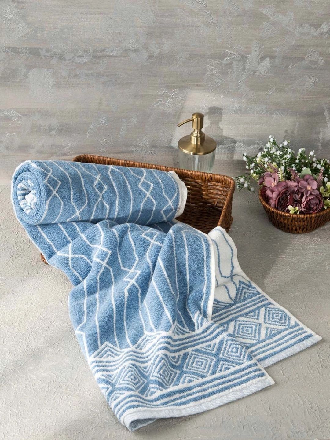 Fabindia Blue 1 Printed Cotton 600 GSM Bath Towel-picture-42