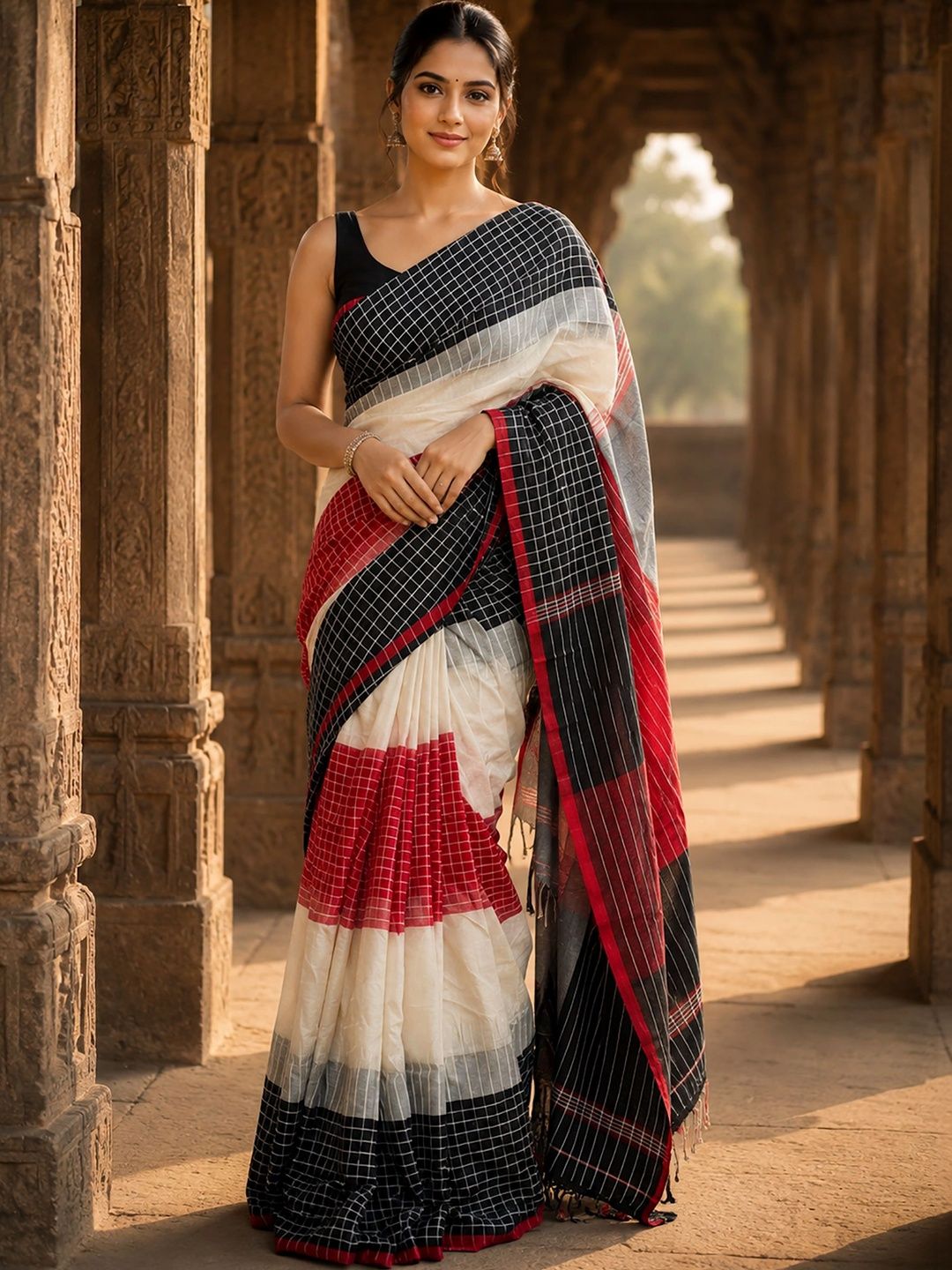 AMRUTKALA SAREES Linen Blend Designer Block Print Saree-picture-42