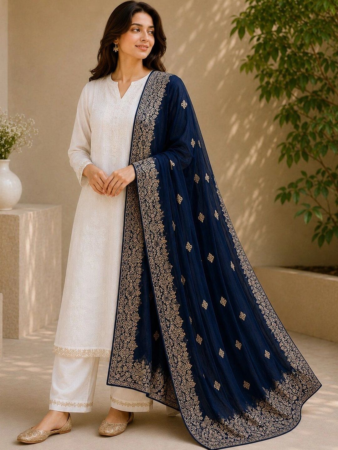 Ground Fashion Ethnic Motifs Embroidered Dupatta with Thread Work-picture-42