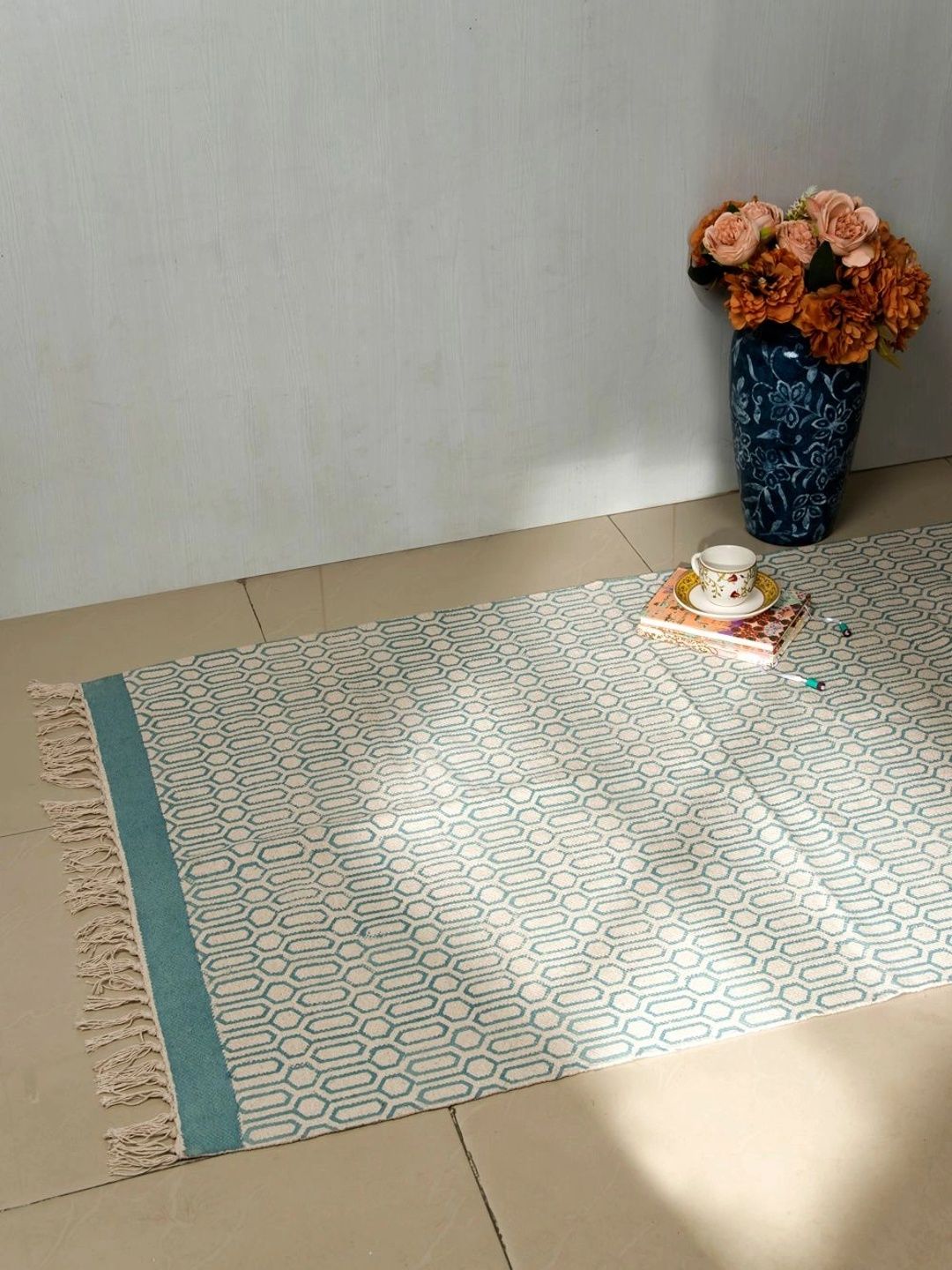 Fabindia Teal Printed Cotton Dhurrie-image-36