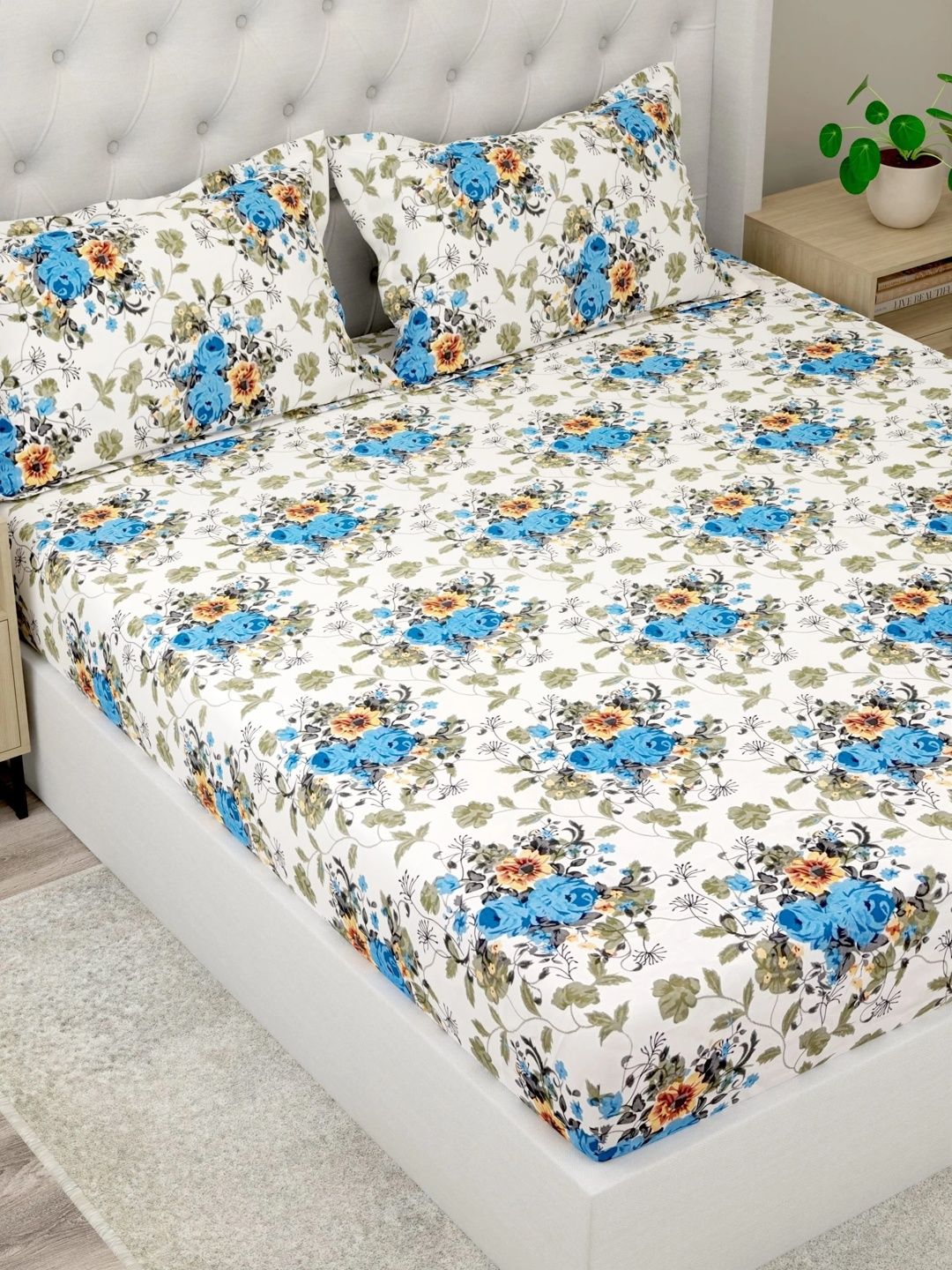 Pure Decor White Floral 180 TC Bedsheet with 2 Pillow Covers-picture-51