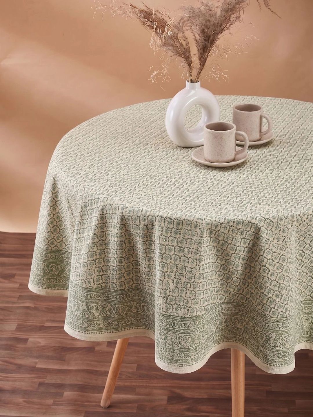 Fabindia Blue Floral Cotton Round 4-Seater Table Cover-image-34