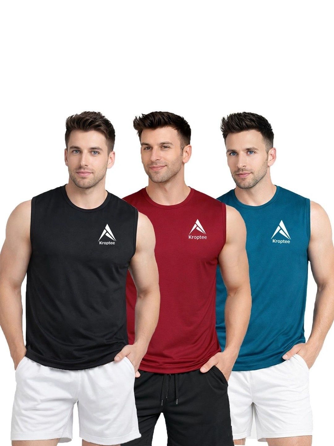 Kroptee Pack of 3 Printed Cotton Blend Gym Vest-picture-38