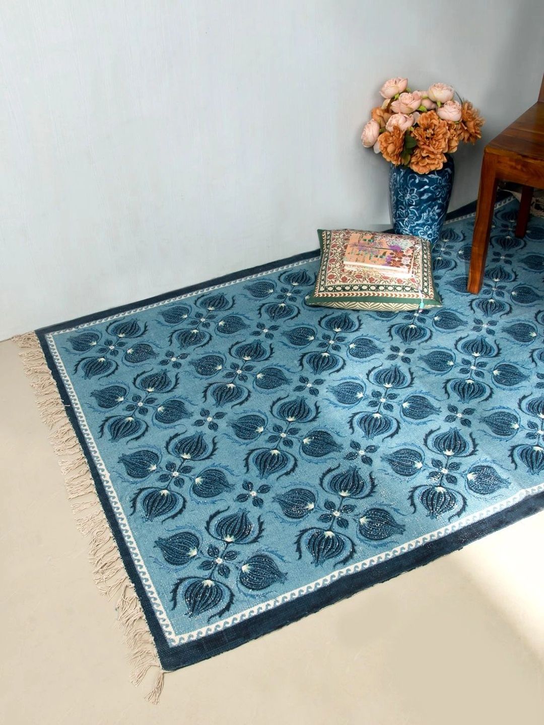 Fabindia Blue Printed Cotton Dhurrie-picture-49